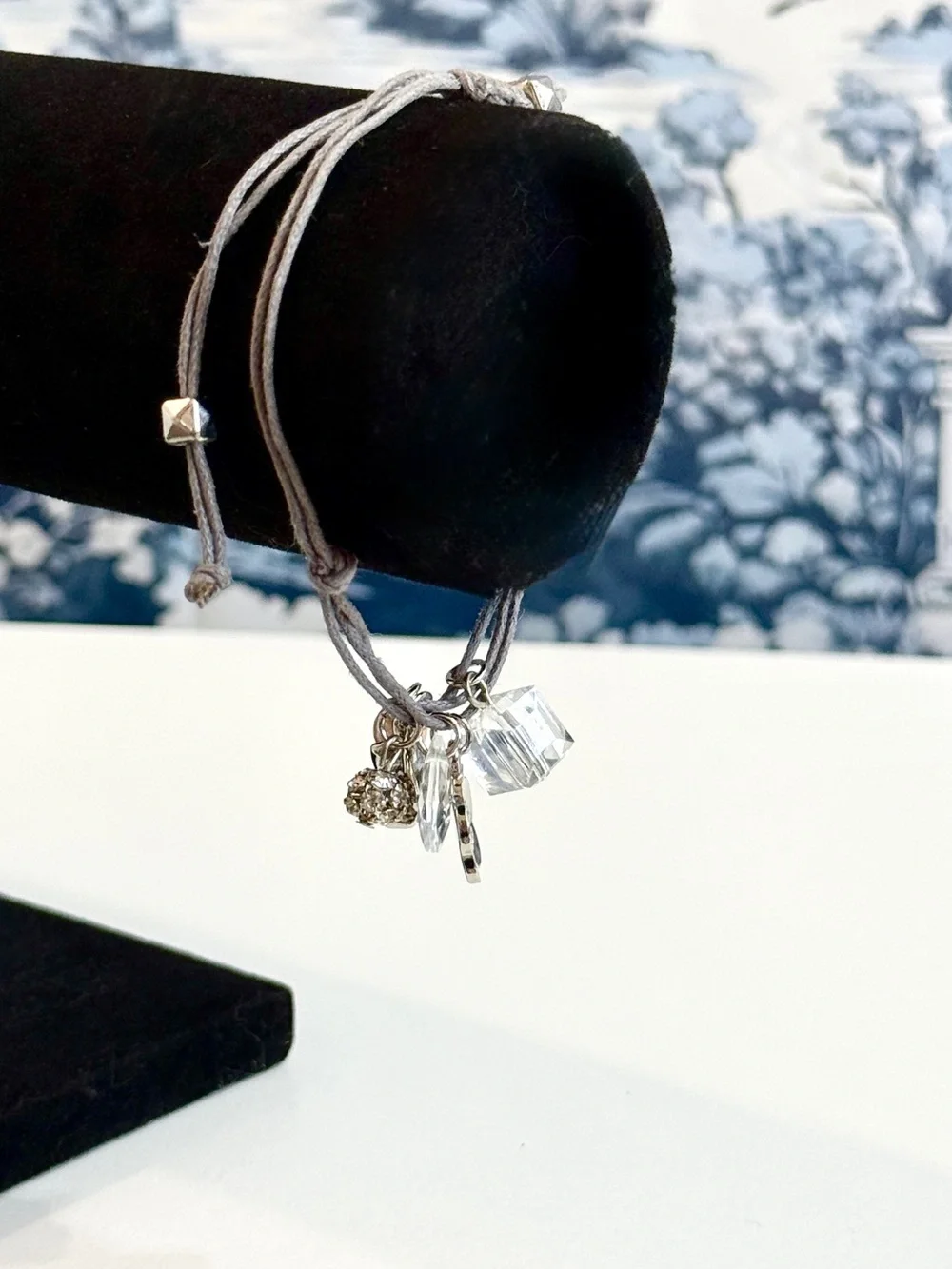 LOFT Silver Crystal Flower Adjustable Charm Bracelet NWT